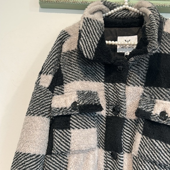 White Mask faux fur Black and Gray Plaid Jacket shacket plus size xxxl 3XL women - Picture 4 of 7